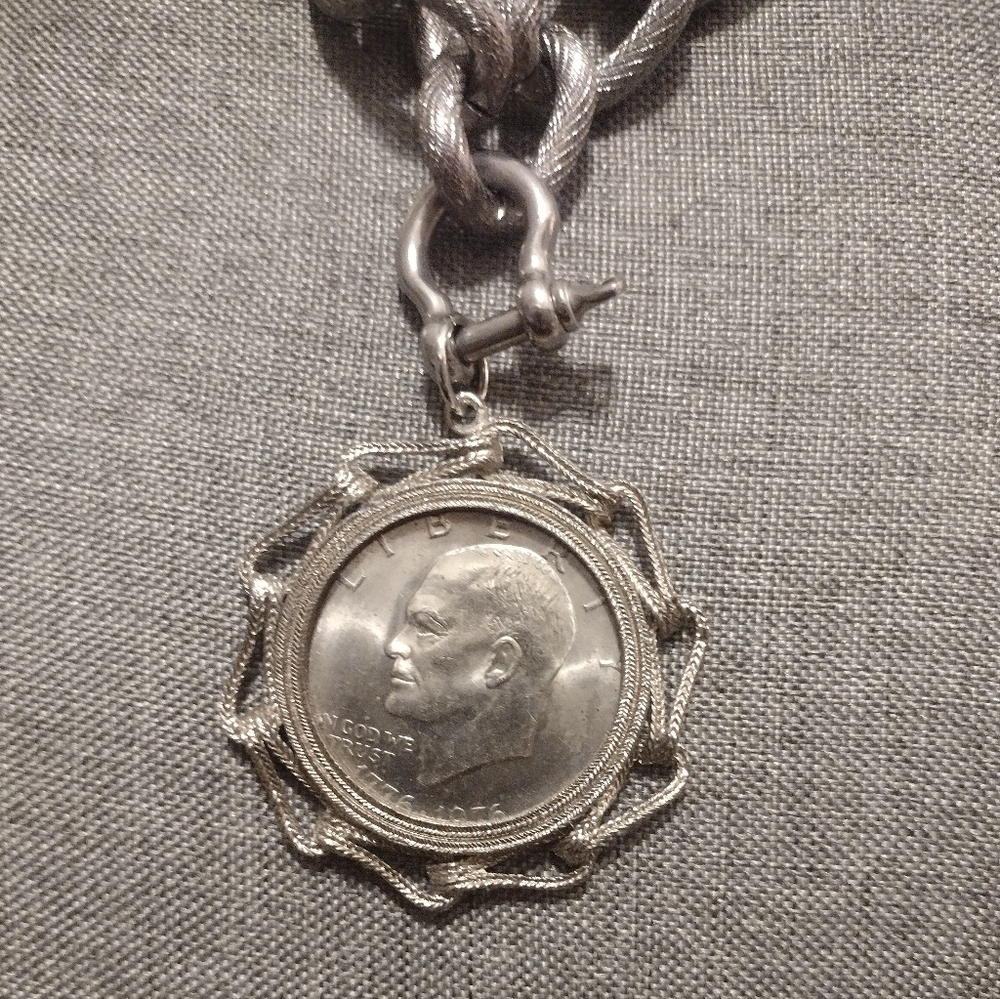 Real U.S. Bicentennial Roosevelt Dollar Coin Pendant On Necklace